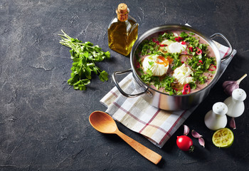 red kidney Bean Soup with poached eggs