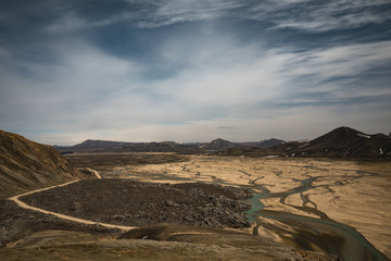 Landmannalaugar is a place in the Fjallabak Nature Reserve in the Highlands of Iceland at the edge of Laugahraun lava field, which was formed in an eruption known for natural geothermal hot spring 