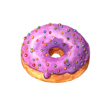 watercolor hand drawn sketch illustration of donuts isolated on white background