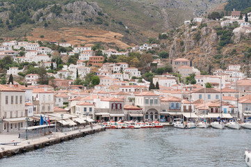 Panoramic view on greek island Idra (Hydra) at summer day