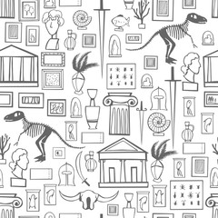 Hand drawn Museum set. Vector  seamless pattern