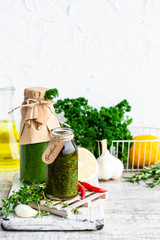 Traditional Argentinean parsley and cilantro meat sauce - chimchurri