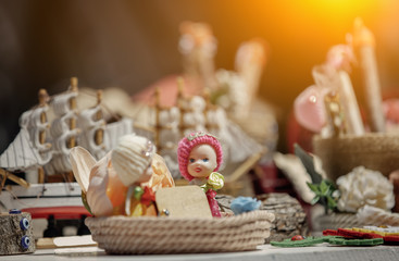ornaments on the counter at flea market
