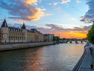 Colorful Sunset over the Seine River