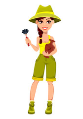 Woman archaeologist. Cute cartoon character