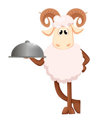 Eid al Adha Mubarak greeting card with funny ram