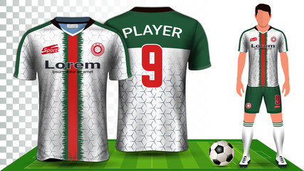 Soccer Jersey, Sport Shirt or Football Kit Uniform Presentation Mockup Template, Front and Back View Including Shorts and Socks and it is Fully Customization Isolated on Transparent Background.