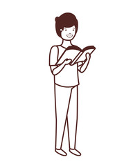 silhouette of student boy with reading book in the hands