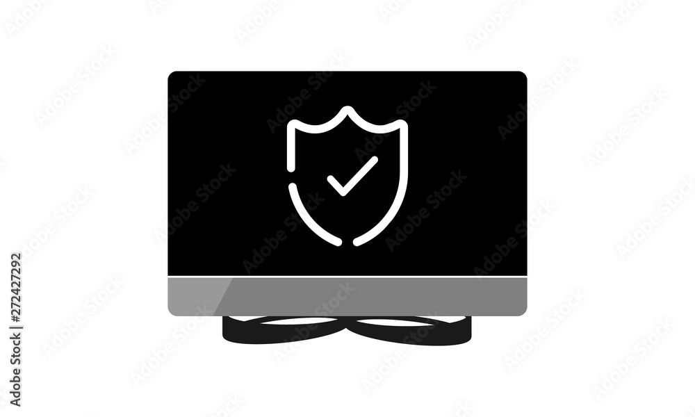 Poster desktop computer protection icon for cybersecurity and system security