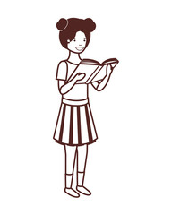 silhouette of student girl with reading book in the hands