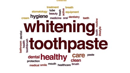 Whitening toothpaste animated word cloud, text design animation. Kinetic typography.