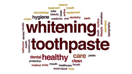 Whitening toothpaste animated word cloud, text design animation. Kinetic typography.