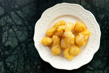 deep fried dough sticks with condensed milk