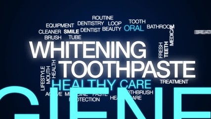 Whitening toothpaste animated word cloud, text design animation. Kinetic typography.