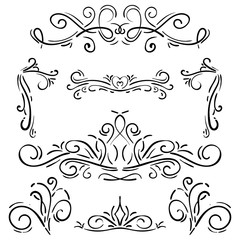 Doodle set of curls border text dividers. Hand drawn abstract text dividers, wedding decor design elements. Hand-drawn with ink and brush vector illustration