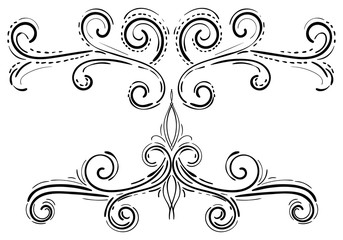 Doodle set of curls border text dividers. Hand drawn abstract text dividers, wedding decor design elements. Hand-drawn with ink and brush vector illustration