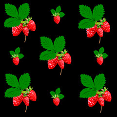 Vector pattern with bright strawberries