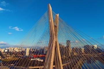 Fototapeta na wymiar Estaiada's bridge aerial view. São Paulo, Brazil. Business center. Financial Center. Great landscape.