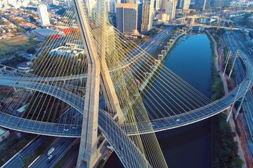 Obraz premium Estaiada's bridge aerial view. São Paulo, Brazil. Business center. Financial Center. Great landscape.