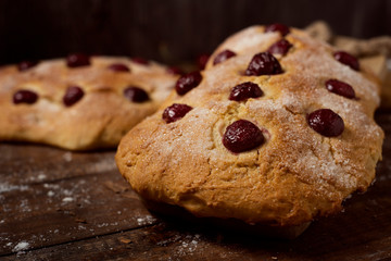 coca de cireres, a cherry flat cake from Catalonia