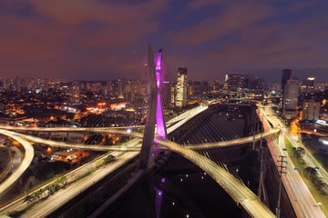 Estaiada's bridge night aerial view. São Paulo, Brazil. Business center. Financial Center. Great landscape. 
