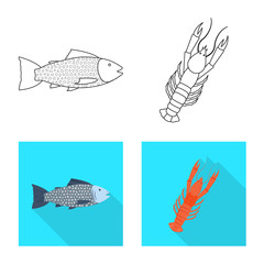 Vector design of fresh  and restaurant icon. Set of fresh  and marine   vector icon for stock.