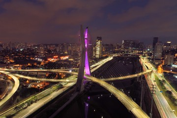 Fototapeta na wymiar Estaiada's bridge night aerial view. São Paulo, Brazil. Business center. Financial Center. Great landscape. 