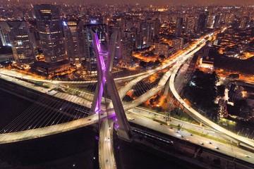 Estaiada's bridge night aerial view. São Paulo, Brazil. Business center. Financial Center. Great...