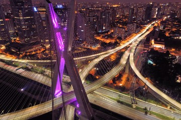 Fototapeta na wymiar Cable-stayed bridge aerial view. São Paulo, Brazil. Business center. Financial Center. Great landscape.