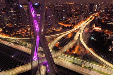 Estaiada's bridge night aerial view. São Paulo, Brazil. Business center. Financial Center. Great...