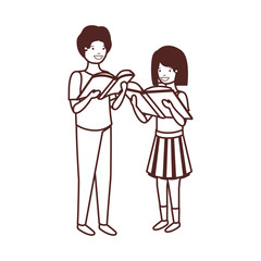 silhouette of couple of student with reading book in the hands