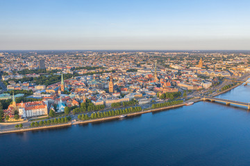 Fototapeta na wymiar The capital of Latvia from drone flight. 