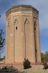 Fototapeta na wymiar Mümine Hatun Mausoleum located in Nakhchivan autonomous region of Azerbaijan. The tomb was built in the 12th century.