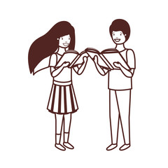 silhouette of couple of student with reading book in the hands