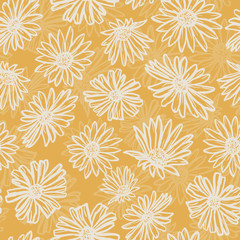 Vector yellow daisy seamless pattern. Hand drawn light texture. Floral pattern ideal for wallpaper, fabric and packaging.