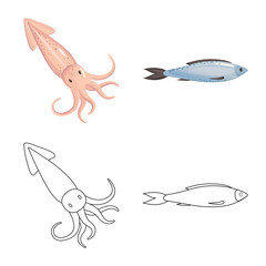 Vector illustration of fresh  and restaurant symbol. Collection of fresh  and marine   vector icon for stock.