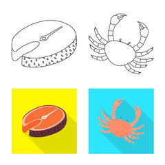 Vector illustration of fresh  and restaurant symbol. Collection of fresh  and marine   stock symbol for web.