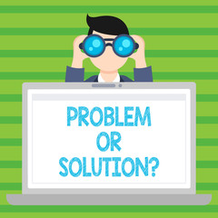 Naklejka premium Conceptual hand writing showing Problem Or Solutionquestion. Concept meaning Think Solve Analysis Solving Conclusion