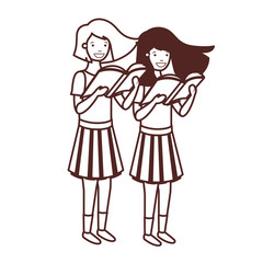 silhouette of student girls with reading book in the hands