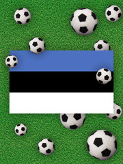 Football, soccer 2020. Estonia, flag with football balls on a grass background. Championship in Europe. 3D illustration.