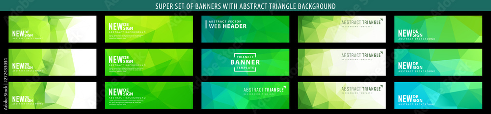 Wall mural set of abstract vector banner with triangle green background. template for design