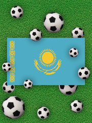 Football, soccer 2020. Kazakhstan, flag with football balls on a grass background. Championship in Europe. 3D illustration.