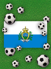 Football, soccer 2020. San marino, flag with football balls on a grass background. Championship in Europe. 3D illustration.