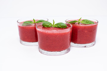 Strawberry and banana suger free sorbet isolated on white background. Summer refreshment concept.