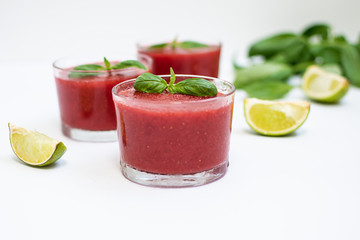 Fresh organic sugarfree strawberry and banana sorbet isolated on white background. Summer healthy vegan dessert.