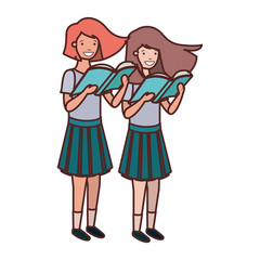 student girls with reading book in the hands