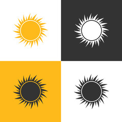 Sun Icon. Set of four sun icon on different backgrounds. Vector illustration.