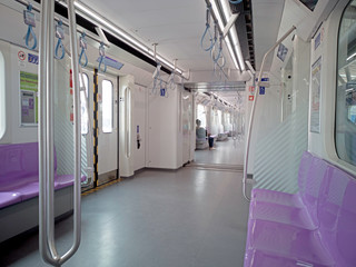 Bangkok, Thailand - 26 october 2018.  : Clean inside the car of the MRT Purple Line MRT. Serving tourists between the western suburbs to central Bangkok, Thailand.