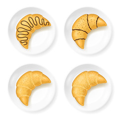 Realistic 3d Detailed Croissant on Plate Set. Vector