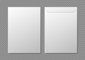 Realistic Detailed 3d White Blank Envelopes Template Mockup Set. Vector